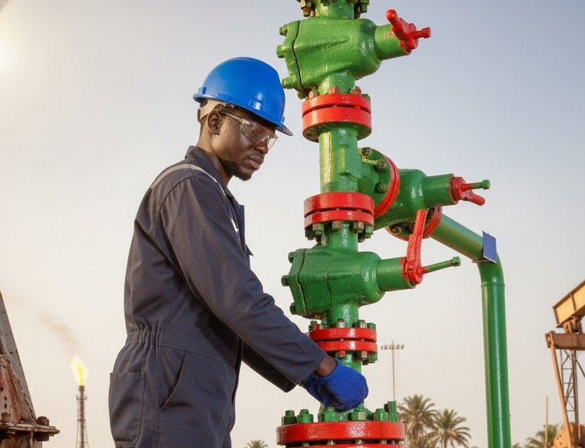 Nigerian oilfield engineers in safety gear